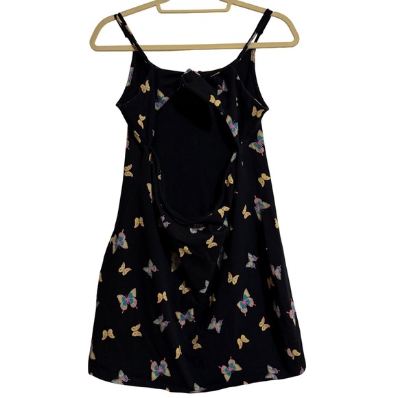 SO Butterfly Print Mini Dress Black Spaghetti Strap Backless Women's XXL - Picture 4 of 5